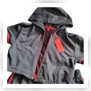 New 2 Piece Black and Red Hooded Jacket Set